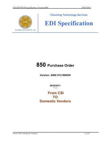 3.3.1 EDI 850 - Purchase order (PO) for domestic vendors