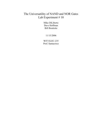 The Universatility of NAND and NOR Gates Lab ... - MyWeb at WIT