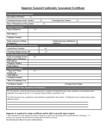 Importer General Conformity Assessment Certificate - CSI Vendor ...