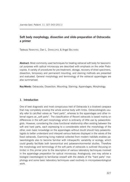 Soft body morphology, dissection and slide-preparation of Ostracoda