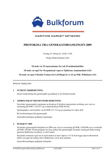 Referat fra Generalforsamling 2009 - Bulkforum