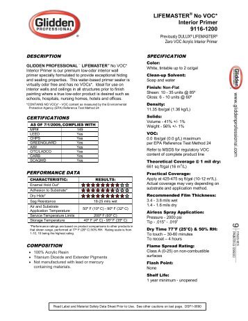 LIFEMASTER® No VOC* Interior Primer 9116-1200 - DuSpec
