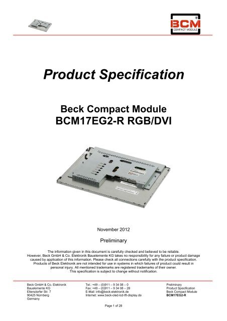 Product Specification BCM17EG2-R_RGB_DVI - Displays: OLED ...