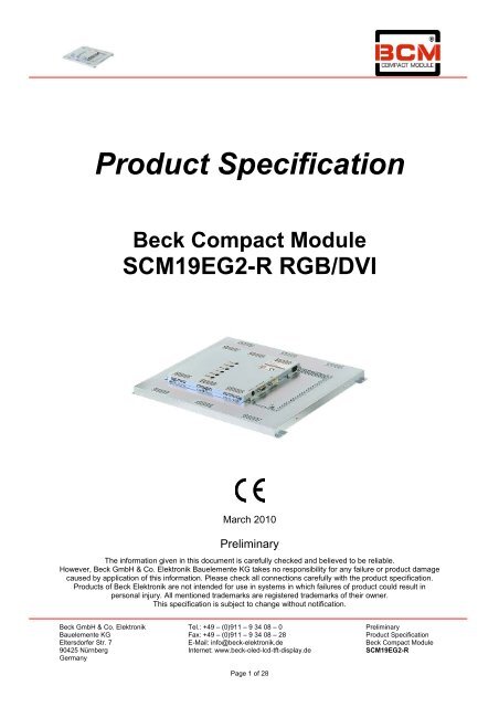 Product Specification SCM19EG2-R_RGB_DVI - OLED-LCD-TFT