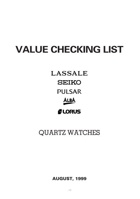 Value Checking List (99) ed