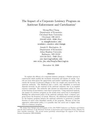 The Impact of a Corporate Leniency Program on Antitrust ...