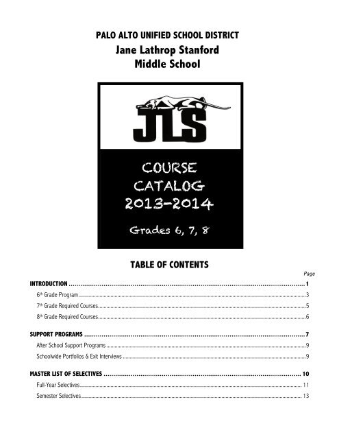 course catalog - Jane Lathrop Stanford Middle School - Palo Alto ...