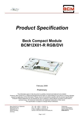 Product Specification BCM12X01-R RGB DVI - OLED-LCD-TFT