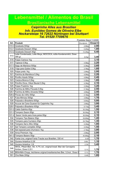 Lebensmittel / Alimentos do Brasil