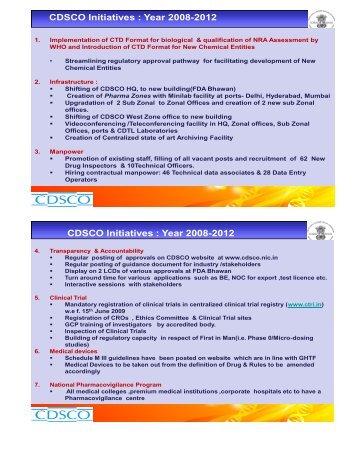 CDSCO Initiatives - Central Drugs Standard Control Organization