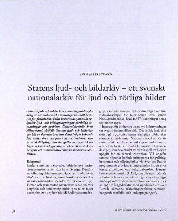 Statens ljud- och bildarkiv- ett svenskt nationalarkiv för ... - Visa filer
