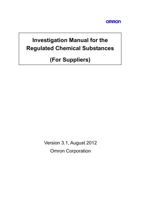 Investigation Manual for the Regulated Chemical Substances - Omron