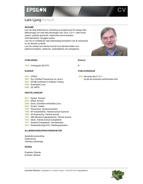 Mitt CV - Hemsida för Lars Ljung