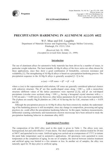 precipitation hardening in aluminum alloy 6022 - Materials Science ...