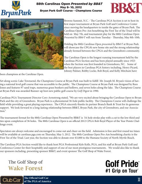 On the Fringe... Carolinas PGA Section Newsletter May 2, 2012