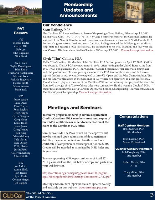 On the Fringe... Carolinas PGA Section Newsletter May 2, 2012