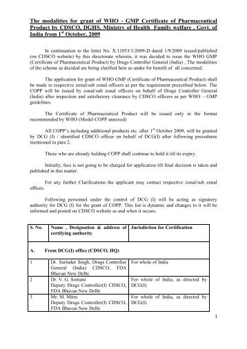 The modalities for grant of WHO - GMP Certificate - Central Drugs ...