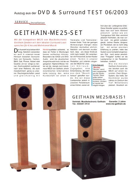 Musikelectronic geithain ME25 ME 25 Prospekt Eng - ME Geithain