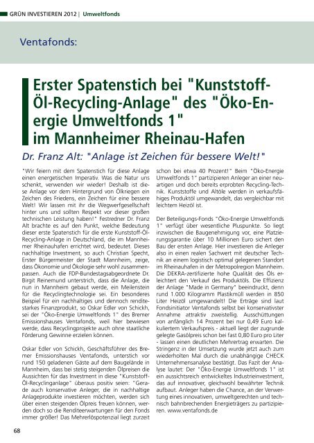 GRÜN INVESTIEREN 2012 - Das eMagazin