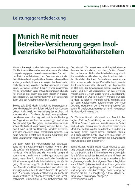 GRÜN INVESTIEREN 2012 - Das eMagazin