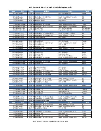 6th Grade JLS Basketball Schedule by Date