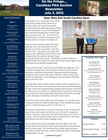 On the Fringe... Carolinas PGA Section Newsletter July 3, 2012