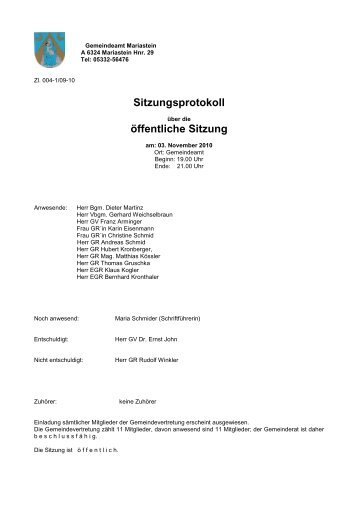 Sitzungsprotokoll 3.11.2010 (86 KB) - .PDF - Mariastein