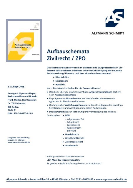 Aufbauschemata Zivilrecht / ZPO - Alpmann Schmidt
