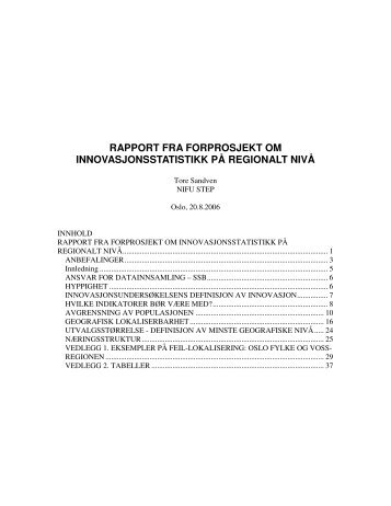 rapport fra forprosjekt om innovasjonsstatistikk på regionalt nivå