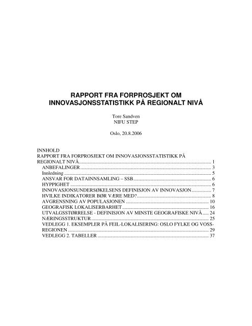 rapport fra forprosjekt om innovasjonsstatistikk på regionalt nivå