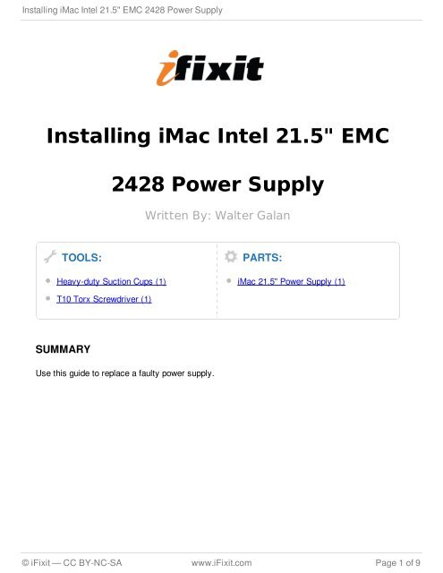 Installing iMac Intel 21.5" EMC 2428 Power Supply - iFixit