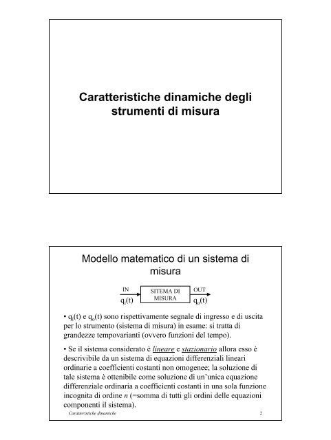 Caratteristiche dinamiche degli strumenti di misura - ArchiMeDes