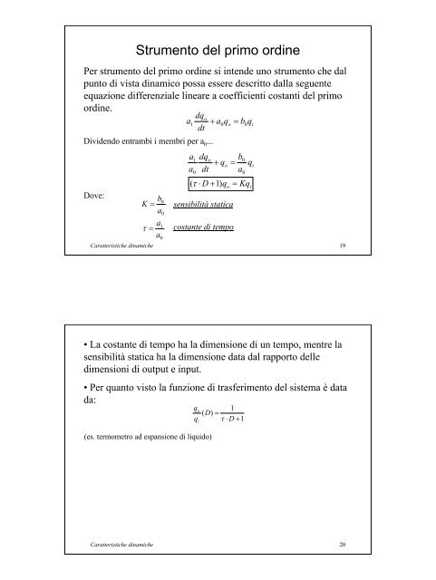 Caratteristiche dinamiche degli strumenti di misura - ArchiMeDes