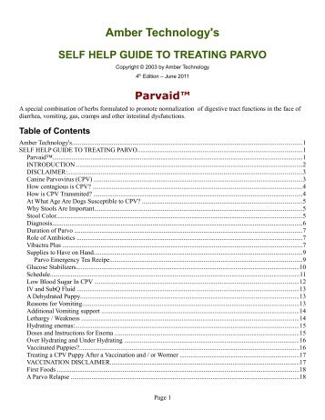 Self Help – Treating Parvo - Amber Technology