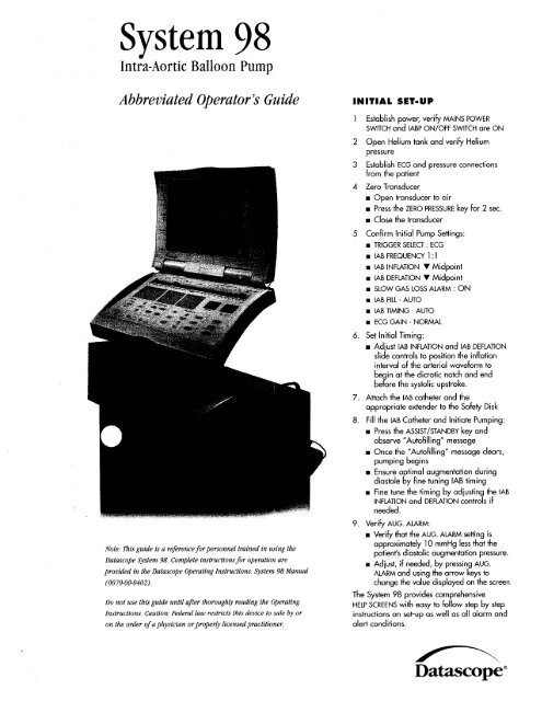 Datascope System 98 Manual - Clinical Engineering