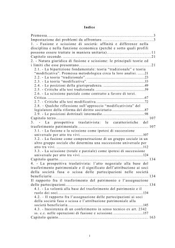 NATURA GIURIDICA DI FUSIONE E SCISSIONE