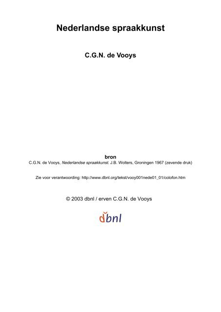 Nederlandse spraakkunst CGN de Vooys - digitale bibliotheek voor ...