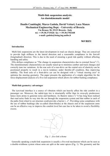 Multi-link suspension analysis: An elastokinematic ... - ArchiMeDes