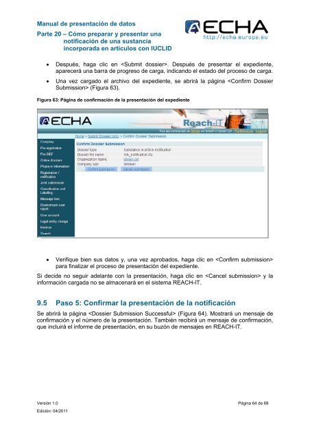 Manual de presentación de datos - ECHA - Europa