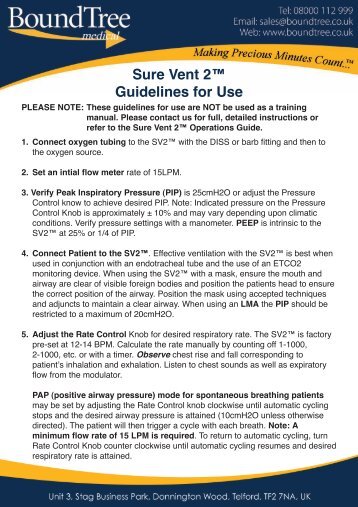 Sure Vent 2™ Guidelines for Use - Bound Tree Medical