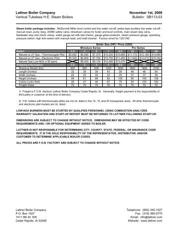 Lattner Prices October 2008 - Lattner Industrial Boilers