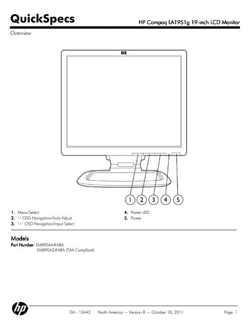 HP Compaq LA1951g 19-inch LCD Monitor