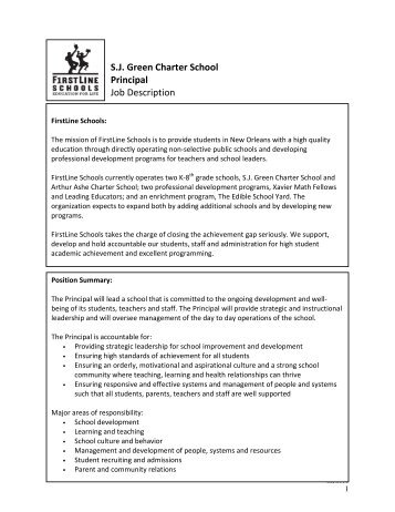 S.J. Green Charter School Principal Job Description - New Schools ...