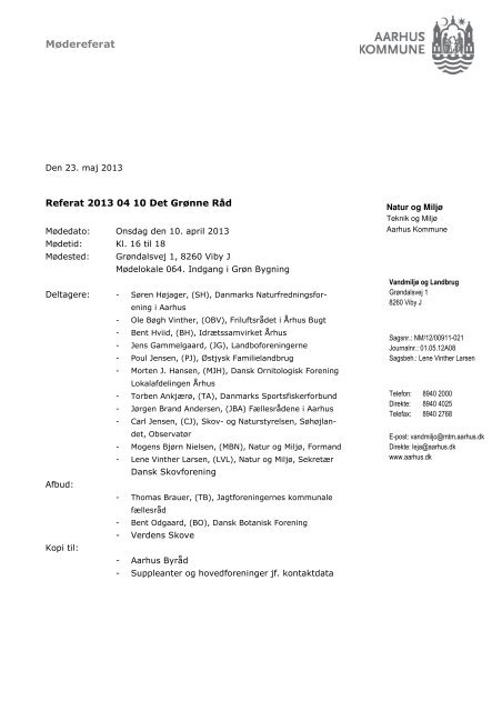 Referat af møde i Det Grønne Råd den 4. april 2013 (pdf ... - Aarhus.dk