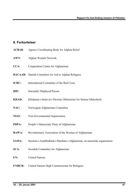 Udlændingestyrelsens fact-finding rapport til Pakistan 2001 (pdf