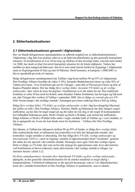 Udlændingestyrelsens fact-finding rapport til Pakistan 2001 (pdf