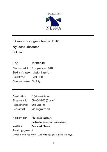 Mekanikk - ny-utsatt eksamen