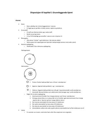 Disposisjon til kapittel 1 Grunnleggende kjemi