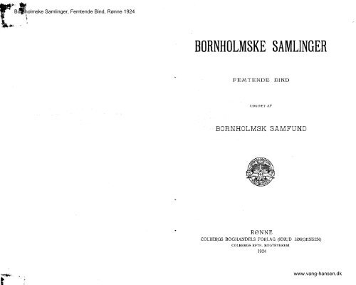 silke Male Terapi Bornholmske Samlinger - Bind 15 - 1924 - Bornholms Historiske ...