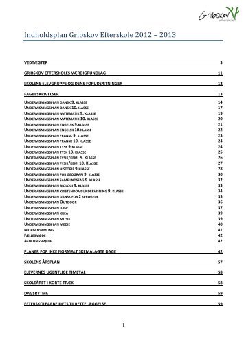 Indholdsplan Gribskov Efterskole 2012 – 2013